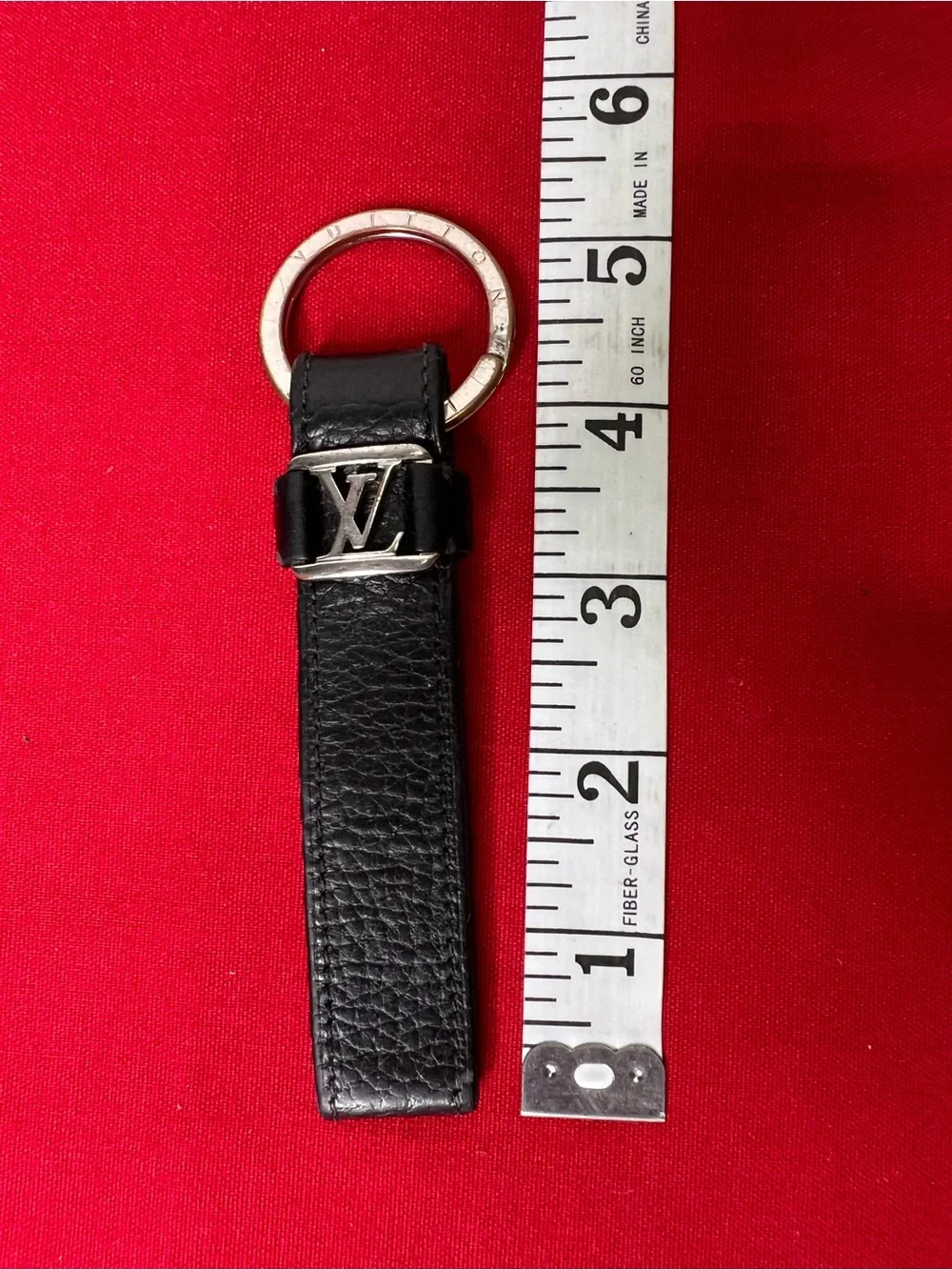 Louis Vuitton Keychain Black Leather Keyring with Hardware